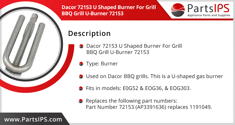 Dacor 72153 U Shaped Burner For Grill